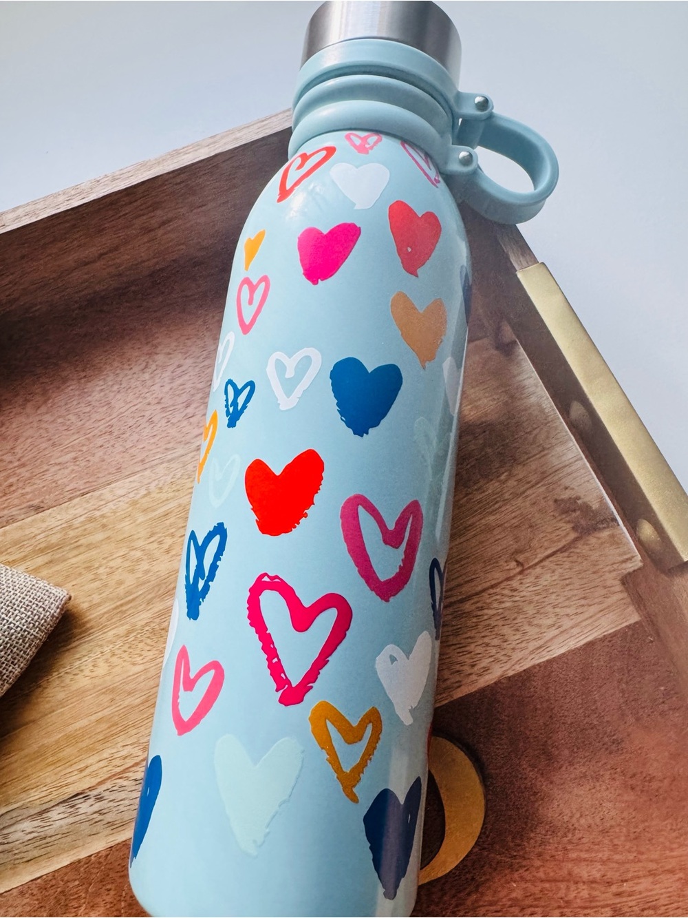 Brighton Light  Blue Heart Pattern Insulated Water Bottle